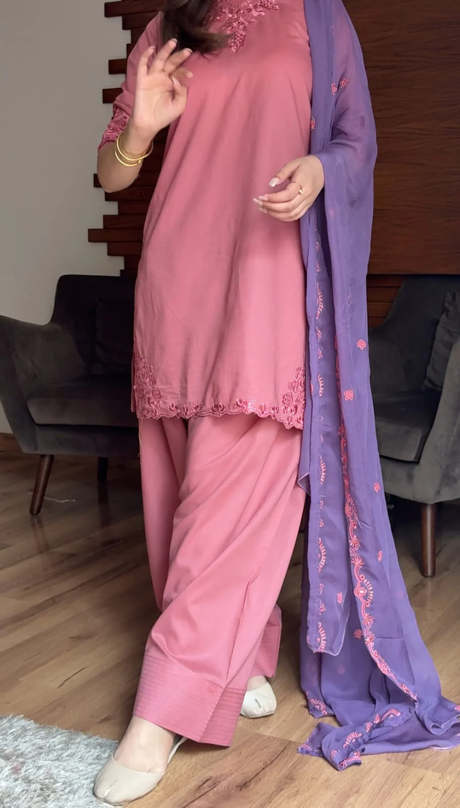AIRA PINK 3PC ( FARSHI SHALWAR ) - Image 3