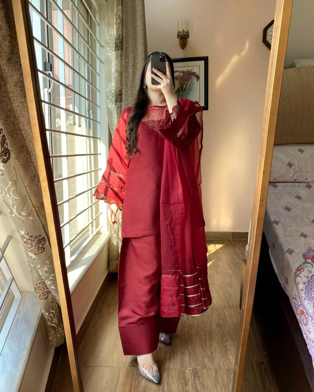 MAHNOOR SILK 3PC WITH FARSHI SHALWAR - Image 3