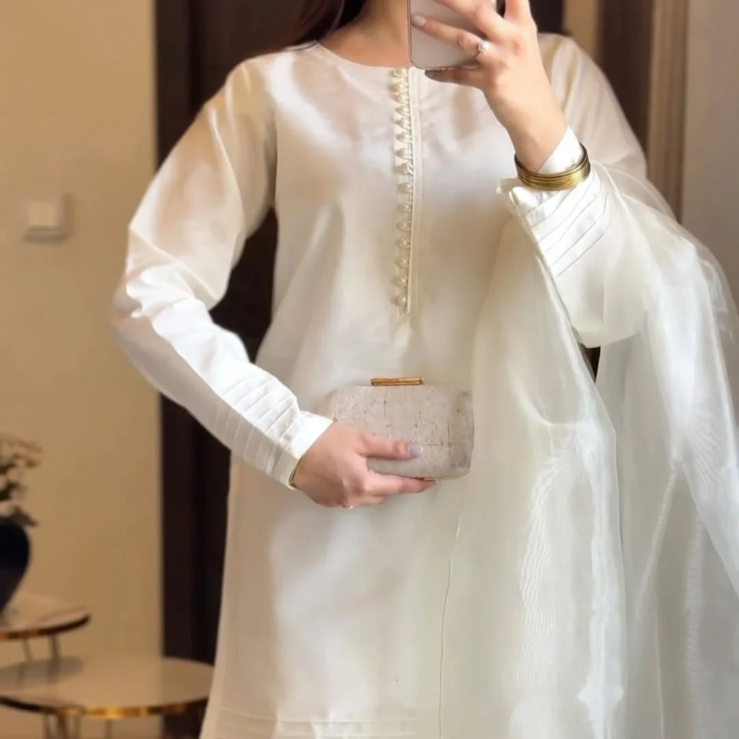 SILK WHITE LUXURY 3PC WITH FARSHI SHALWAR - Image 3