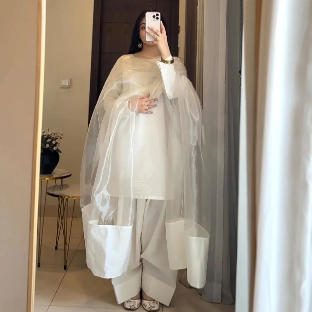 SILK WHITE LUXURY 3PC WITH FARSHI SHALWAR - Image 4