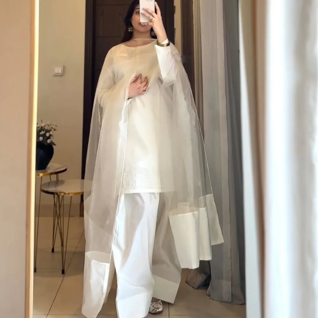 SILK WHITE LUXURY 3PC WITH FARSHI SHALWAR - Image 5