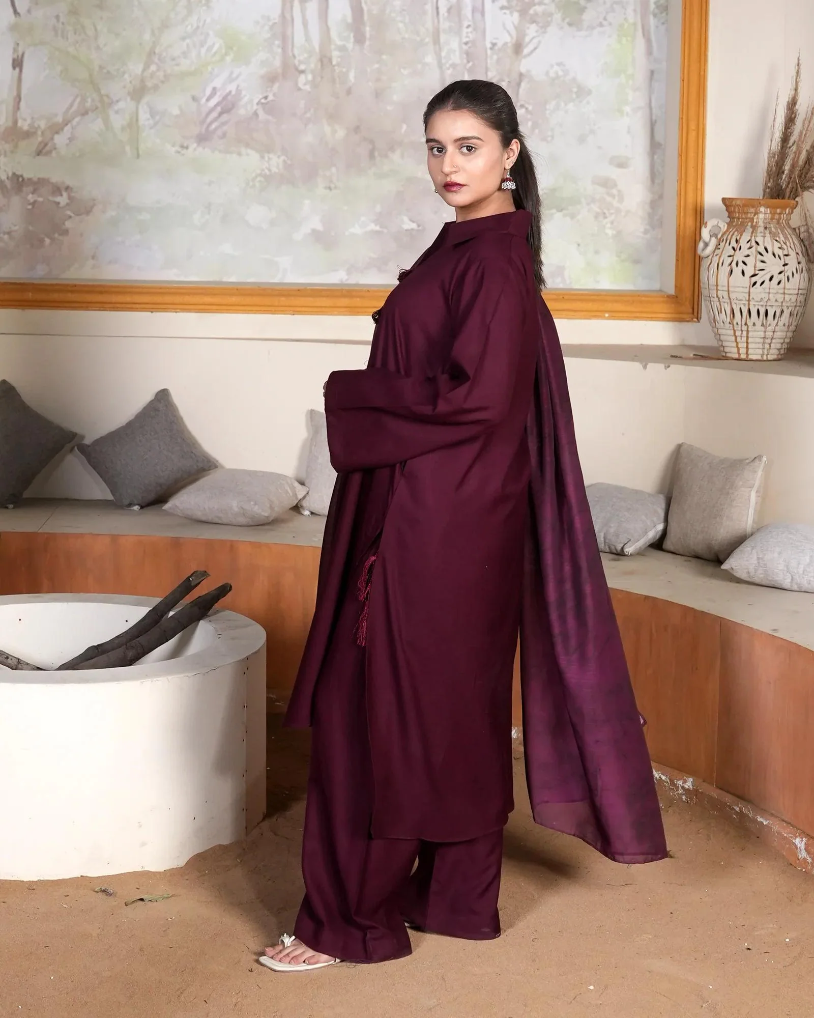 SOLID MEHROON DHANAK SET - Image 2