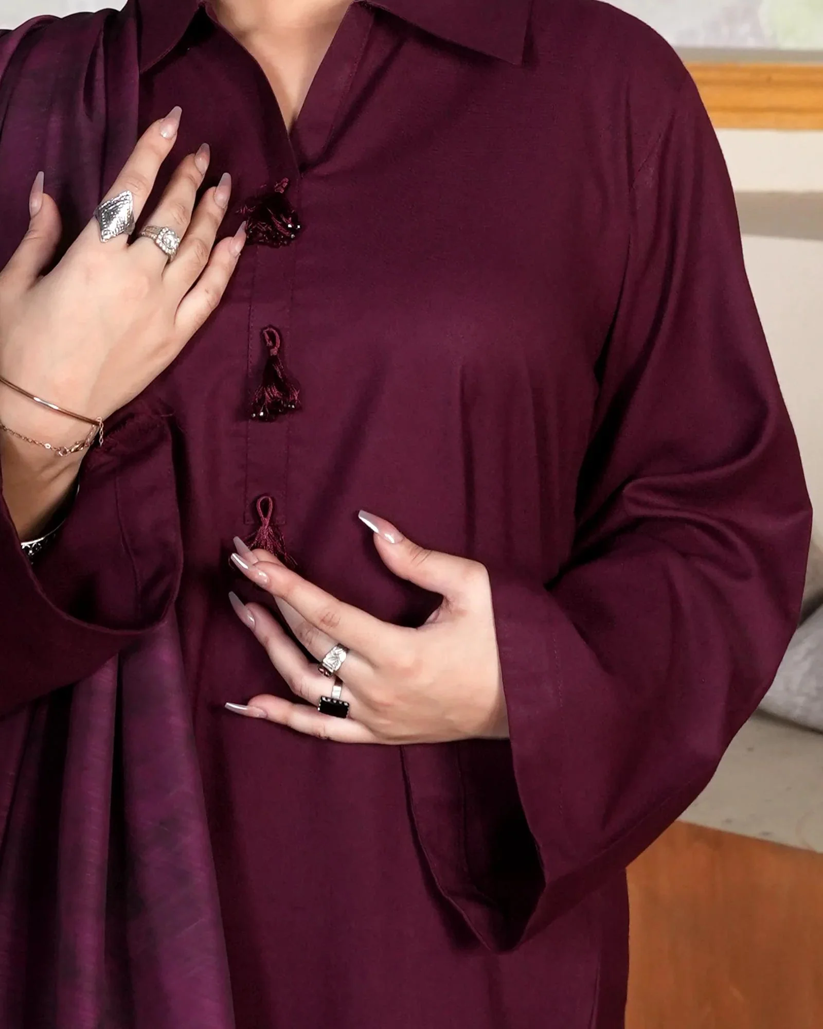 SOLID MEHROON DHANAK SET - Image 5
