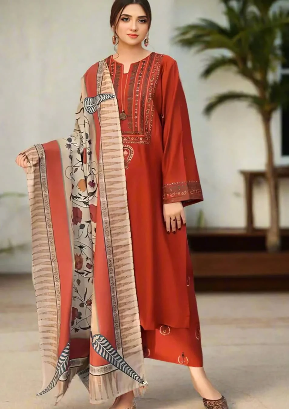 UROOJ EMB 3Pc With MONAR DUPPATA - Image 2